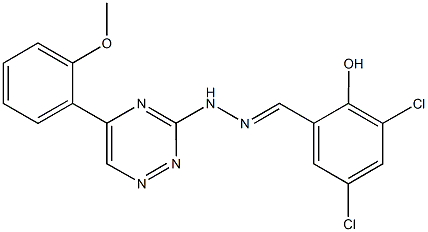 3,5-dichloro-2-hydroxybenzaldehyde [5-(2-methoxyphenyl)-1,2,4-triazin-3-yl]hydrazone 化学構造式