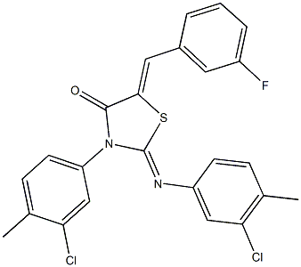 3-(3-chloro-4-methylphenyl)-2-[(3-chloro-4-methylphenyl)imino]-5-(3-fluorobenzylidene)-1,3-thiazolidin-4-one,354780-19-1,结构式