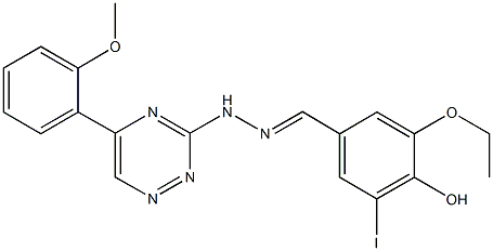 3-ethoxy-4-hydroxy-5-iodobenzaldehyde [5-(2-methoxyphenyl)-1,2,4-triazin-3-yl]hydrazone 化学構造式