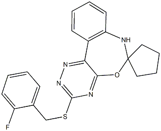 3-[(2-fluorobenzyl)sulfanyl]-6,7-dihydrospiro[{1,2,4}triazino[5,6-d][3,1]benzoxazepine-6,1'-cyclopentane] Structure