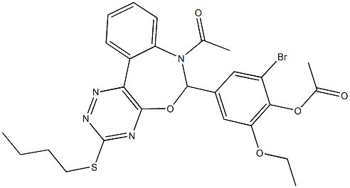 4-[7-acetyl-3-(butylsulfanyl)-6,7-dihydro[1,2,4]triazino[5,6-d][3,1]benzoxazepin-6-yl]-2-bromo-6-ethoxyphenyl acetate 结构式