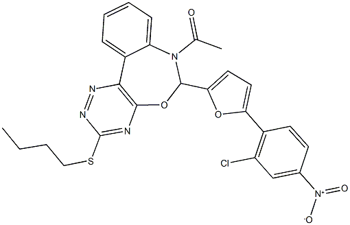 7-acetyl-3-(butylsulfanyl)-6-(5-{2-chloro-4-nitrophenyl}-2-furyl)-6,7-dihydro[1,2,4]triazino[5,6-d][3,1]benzoxazepine 结构式