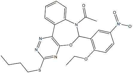 7-acetyl-3-(butylsulfanyl)-6-{2-ethoxy-5-nitrophenyl}-6,7-dihydro[1,2,4]triazino[5,6-d][3,1]benzoxazepine 化学構造式