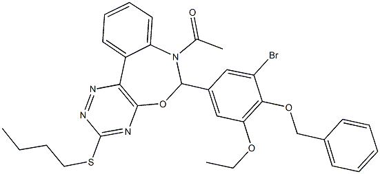 7-acetyl-6-[4-(benzyloxy)-3-bromo-5-ethoxyphenyl]-3-(butylsulfanyl)-6,7-dihydro[1,2,4]triazino[5,6-d][3,1]benzoxazepine Struktur