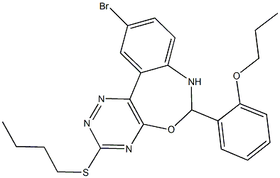 2-[10-bromo-3-(butylsulfanyl)-6,7-dihydro[1,2,4]triazino[5,6-d][3,1]benzoxazepin-6-yl]phenyl propyl ether Struktur