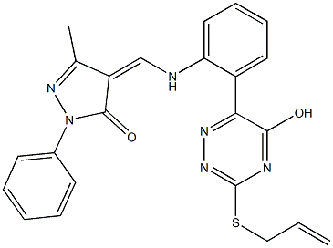 4-({2-[3-(allylsulfanyl)-5-hydroxy-1,2,4-triazin-6-yl]anilino}methylene)-5-methyl-2-phenyl-2,4-dihydro-3H-pyrazol-3-one 化学構造式
