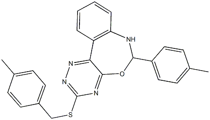 4-methylbenzyl 6-(4-methylphenyl)-6,7-dihydro[1,2,4]triazino[5,6-d][3,1]benzoxazepin-3-yl sulfide Struktur