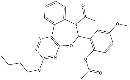 2-[7-acetyl-3-(butylsulfanyl)-6,7-dihydro[1,2,4]triazino[5,6-d][3,1]benzoxazepin-6-yl]-4-methoxyphenyl acetate 结构式