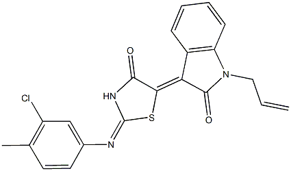 1-allyl-3-{2-[(3-chloro-4-methylphenyl)imino]-4-oxo-1,3-thiazolidin-5-ylidene}-1,3-dihydro-2H-indol-2-one 化学構造式