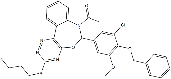 7-acetyl-6-[4-(benzyloxy)-3-chloro-5-methoxyphenyl]-3-(butylsulfanyl)-6,7-dihydro[1,2,4]triazino[5,6-d][3,1]benzoxazepine Struktur