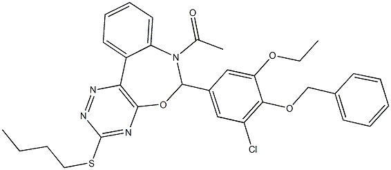 7-acetyl-6-[4-(benzyloxy)-3-chloro-5-ethoxyphenyl]-3-(butylsulfanyl)-6,7-dihydro[1,2,4]triazino[5,6-d][3,1]benzoxazepine 化学構造式