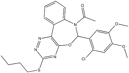 7-acetyl-3-(butylsulfanyl)-6-(2-chloro-4,5-dimethoxyphenyl)-6,7-dihydro[1,2,4]triazino[5,6-d][3,1]benzoxazepine 结构式