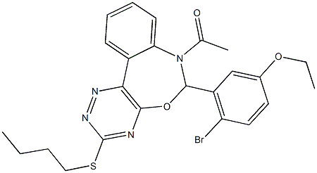 7-acetyl-6-(2-bromo-5-ethoxyphenyl)-3-(butylsulfanyl)-6,7-dihydro[1,2,4]triazino[5,6-d][3,1]benzoxazepine Struktur