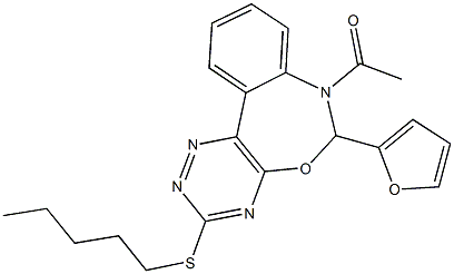 7-acetyl-6-(2-furyl)-3-(pentylsulfanyl)-6,7-dihydro[1,2,4]triazino[5,6-d][3,1]benzoxazepine Structure
