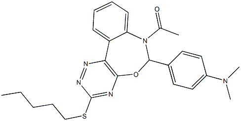 4-[7-acetyl-3-(pentylsulfanyl)-6,7-dihydro[1,2,4]triazino[5,6-d][3,1]benzoxazepin-6-yl]-N,N-dimethylaniline Structure