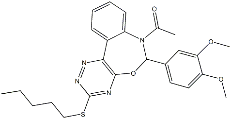 7-acetyl-6-(3,4-dimethoxyphenyl)-3-(pentylsulfanyl)-6,7-dihydro[1,2,4]triazino[5,6-d][3,1]benzoxazepine,354785-60-7,结构式