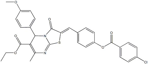 ethyl 2-{4-[(4-chlorobenzoyl)oxy]benzylidene}-5-(4-methoxyphenyl)-7-methyl-3-oxo-2,3-dihydro-5H-[1,3]thiazolo[3,2-a]pyrimidine-6-carboxylate,354785-75-4,结构式