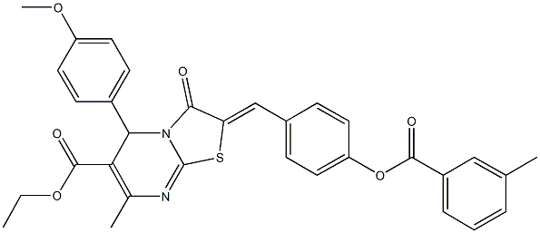 ethyl 5-(4-methoxyphenyl)-7-methyl-2-{4-[(3-methylbenzoyl)oxy]benzylidene}-3-oxo-2,3-dihydro-5H-[1,3]thiazolo[3,2-a]pyrimidine-6-carboxylate Structure