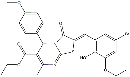 ethyl 2-(5-bromo-3-ethoxy-2-hydroxybenzylidene)-5-(4-methoxyphenyl)-7-methyl-3-oxo-2,3-dihydro-5H-[1,3]thiazolo[3,2-a]pyrimidine-6-carboxylate 结构式