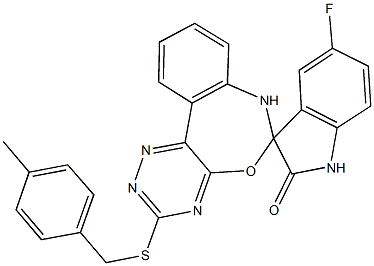 5'-fluoro-3-[(4-methylbenzyl)sulfanyl]-2'-oxo-1',3',6,7-tetrahydrospiro([1,2,4]triazino[5,6-d][3,1]benzoxazepine-6,3'-(2'H)-indole],354785-97-0,结构式