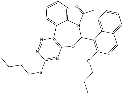 1-[7-acetyl-3-(butylsulfanyl)-6,7-dihydro[1,2,4]triazino[5,6-d][3,1]benzoxazepin-6-yl]-2-naphthyl propyl ether Struktur