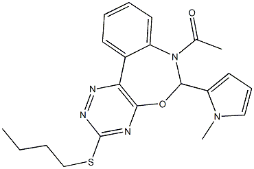 7-acetyl-3-(butylsulfanyl)-6-(1-methyl-1H-pyrrol-2-yl)-6,7-dihydro[1,2,4]triazino[5,6-d][3,1]benzoxazepine 结构式