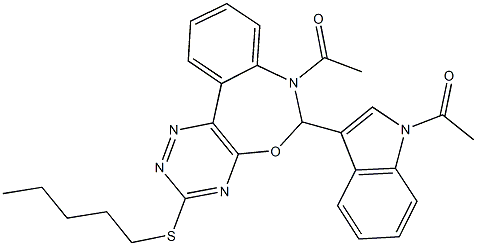 7-acetyl-6-(1-acetyl-1H-indol-3-yl)-3-(pentylsulfanyl)-6,7-dihydro[1,2,4]triazino[5,6-d][3,1]benzoxazepine Structure