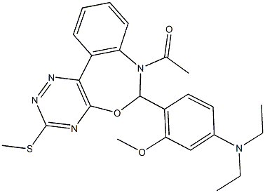 N-{4-[7-acetyl-3-(methylsulfanyl)-6,7-dihydro[1,2,4]triazino[5,6-d][3,1]benzoxazepin-6-yl]-3-methoxyphenyl}-N,N-diethylamine Struktur