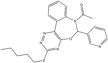 7-acetyl-3-(pentylsulfanyl)-6-(3-pyridinyl)-6,7-dihydro[1,2,4]triazino[5,6-d][3,1]benzoxazepine Struktur