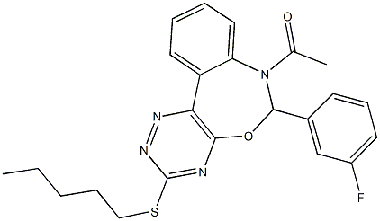 7-acetyl-6-(3-fluorophenyl)-6,7-dihydro[1,2,4]triazino[5,6-d][3,1]benzoxazepin-3-yl pentyl sulfide,354786-99-5,结构式