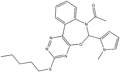 7-acetyl-6-(1-methyl-1H-pyrrol-2-yl)-6,7-dihydro[1,2,4]triazino[5,6-d][3,1]benzoxazepin-3-yl pentyl sulfide Structure