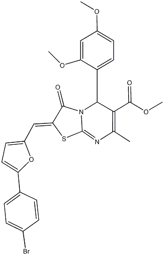 methyl 2-{[5-(4-bromophenyl)-2-furyl]methylene}-5-(2,4-dimethoxyphenyl)-7-methyl-3-oxo-2,3-dihydro-5H-[1,3]thiazolo[3,2-a]pyrimidine-6-carboxylate Struktur