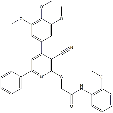 2-{[3-cyano-6-phenyl-4-(3,4,5-trimethoxyphenyl)-2-pyridinyl]sulfanyl}-N-(2-methoxyphenyl)acetamide Structure