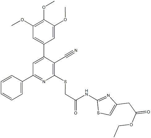 ethyl {2-[({[3-cyano-6-phenyl-4-(3,4,5-trimethoxyphenyl)-2-pyridinyl]sulfanyl}acetyl)amino]-1,3-thiazol-4-yl}acetate,354787-66-9,结构式