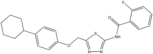 N-{5-[(4-cyclohexylphenoxy)methyl]-1,3,4-thiadiazol-2-yl}-2-fluorobenzamide Struktur