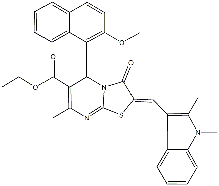 354788-19-5 ethyl 2-[(1,2-dimethyl-1H-indol-3-yl)methylene]-5-(2-methoxy-1-naphthyl)-7-methyl-3-oxo-2,3-dihydro-5H-[1,3]thiazolo[3,2-a]pyrimidine-6-carboxylate