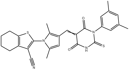 2-{3-[(1-(3,5-dimethylphenyl)-4,6-dioxo-2-thioxotetrahydro-5(2H)-pyrimidinylidene)methyl]-2,5-dimethyl-1H-pyrrol-1-yl}-4,5,6,7-tetrahydro-1-benzothiophene-3-carbonitrile|