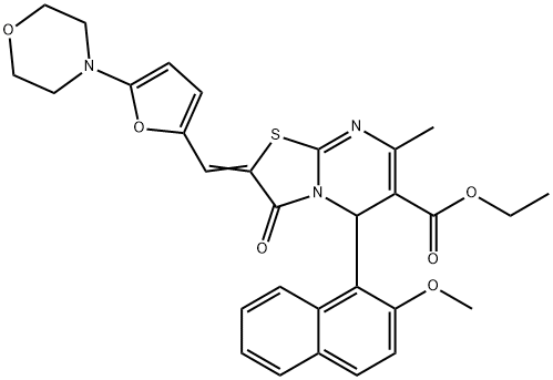 ethyl 5-(2-methoxy-1-naphthyl)-7-methyl-2-{[5-(4-morpholinyl)-2-furyl]methylene}-3-oxo-2,3-dihydro-5H-[1,3]thiazolo[3,2-a]pyrimidine-6-carboxylate,354788-57-1,结构式