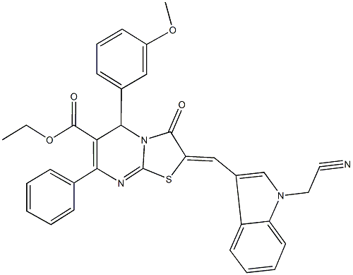 ethyl 2-{[1-(cyanomethyl)-1H-indol-3-yl]methylene}-5-(3-methoxyphenyl)-3-oxo-7-phenyl-2,3-dihydro-5H-[1,3]thiazolo[3,2-a]pyrimidine-6-carboxylate Structure