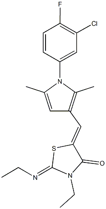 5-{[1-(3-chloro-4-fluorophenyl)-2,5-dimethyl-1H-pyrrol-3-yl]methylene}-3-ethyl-2-(ethylimino)-1,3-thiazolidin-4-one Structure