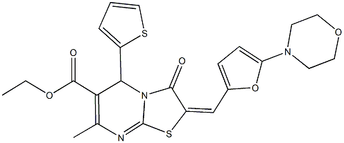 ethyl 7-methyl-2-{[5-(4-morpholinyl)-2-furyl]methylene}-3-oxo-5-(2-thienyl)-2,3-dihydro-5H-[1,3]thiazolo[3,2-a]pyrimidine-6-carboxylate 结构式