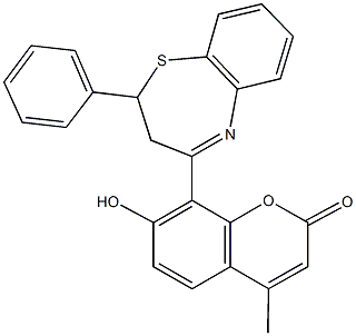 7-hydroxy-4-methyl-8-(2-phenyl-2,3-dihydro-1,5-benzothiazepin-4-yl)-2H-chromen-2-one Structure