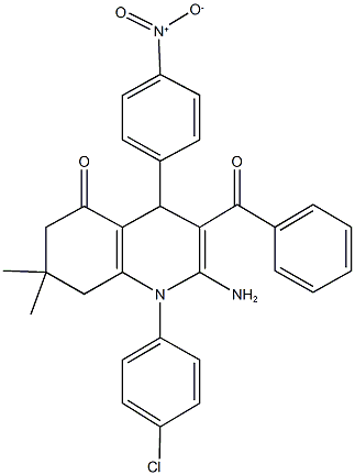 2-amino-3-benzoyl-1-(4-chlorophenyl)-4-{4-nitrophenyl}-7,7-dimethyl-4,6,7,8-tetrahydro-5(1H)-quinolinone Structure