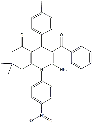 2-amino-3-benzoyl-1-{4-nitrophenyl}-7,7-dimethyl-4-(4-methylphenyl)-4,6,7,8-tetrahydro-5(1H)-quinolinone Struktur
