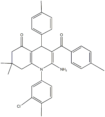 2-amino-1-(3-chloro-4-methylphenyl)-7,7-dimethyl-3-(4-methylbenzoyl)-4-(4-methylphenyl)-4,6,7,8-tetrahydro-5(1H)-quinolinone,354790-34-4,结构式