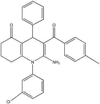 2-amino-1-(3-chlorophenyl)-3-(4-methylbenzoyl)-4-phenyl-4,6,7,8-tetrahydro-5(1H)-quinolinone Structure