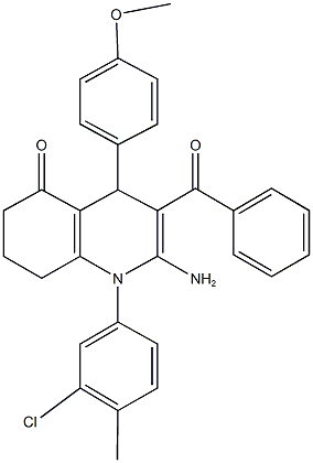 2-amino-3-benzoyl-1-(3-chloro-4-methylphenyl)-4-(4-methoxyphenyl)-4,6,7,8-tetrahydro-5(1H)-quinolinone Structure