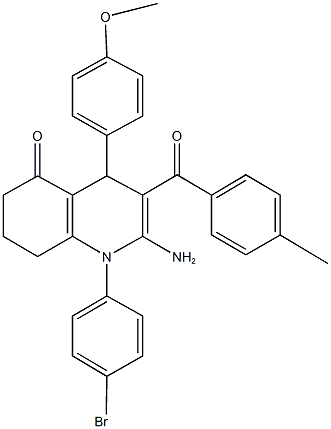 2-amino-1-(4-bromophenyl)-4-(4-methoxyphenyl)-3-(4-methylbenzoyl)-4,6,7,8-tetrahydro-5(1H)-quinolinone 化学構造式