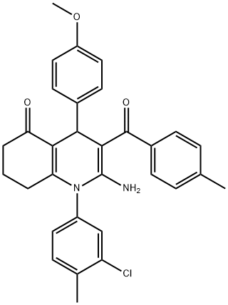 2-amino-1-(3-chloro-4-methylphenyl)-4-(4-methoxyphenyl)-3-(4-methylbenzoyl)-4,6,7,8-tetrahydro-5(1H)-quinolinone,354791-56-3,结构式