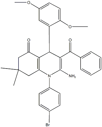 2-amino-3-benzoyl-1-(4-bromophenyl)-4-(2,5-dimethoxyphenyl)-7,7-dimethyl-4,6,7,8-tetrahydro-5(1H)-quinolinone 结构式
